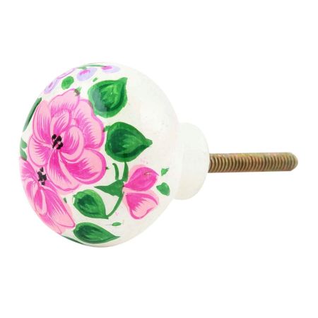 Pink Rose Flower Hand Painted Kashmiri Indian Cabinet Knobs